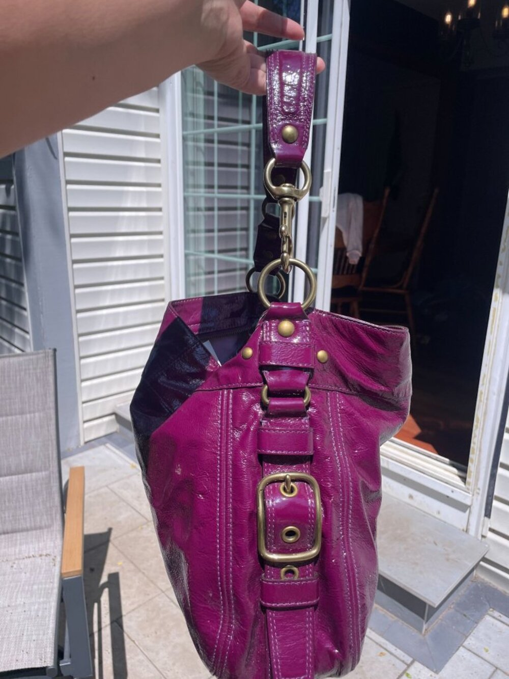 Coach Zoe Large Hobo Shoulder Bag Plum Purple Patent Leather Vintage 12776 - Picture 6 of 16